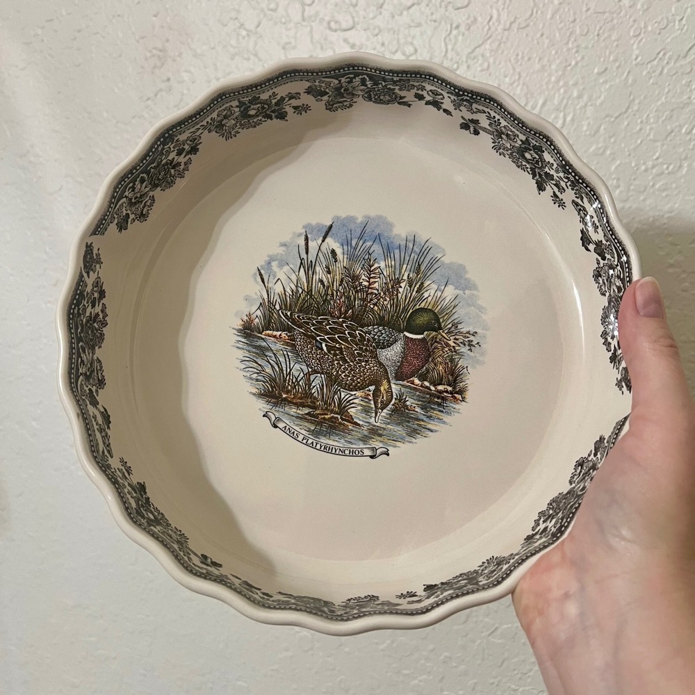 Churchill Vintage Game Mallard Duck Scalloped Quiche Pie Dish 9" Ceramic Cottage